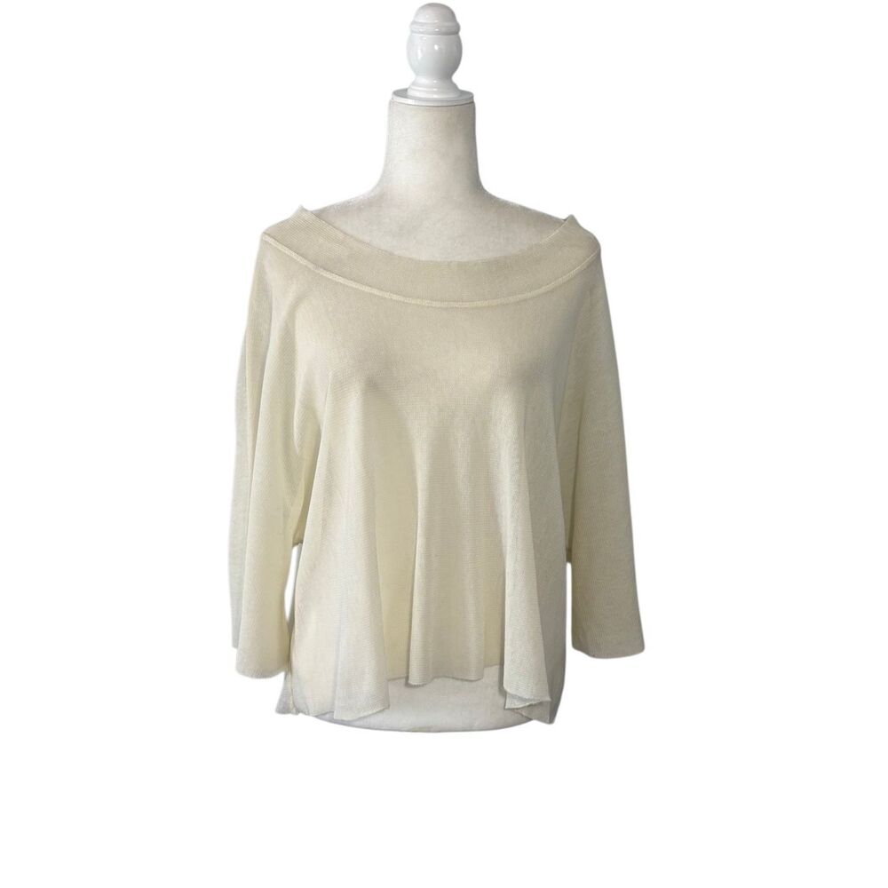 NWT Cynthia Ashby ivory mesh cotton sheer wide neck blouse - L